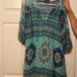 My Michelle Teal and Navy Patterned Dress